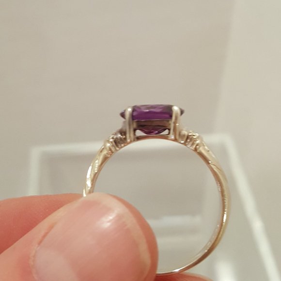 Sterling Amethyst Ring with side CZ accents - Picture 3 of 5
